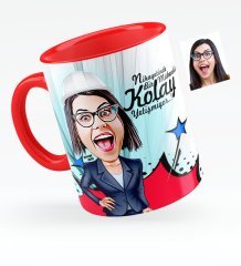 Kişiye Özel Bayan Mühendis Karikatürlü Kırmızı Kupa Bardak - 1