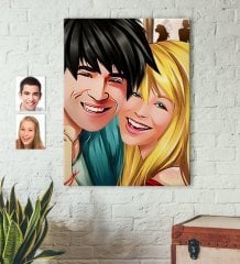 Kişiye Özel Sevgililer Karikatürlü Kanvas Tablo 50x70cm -34