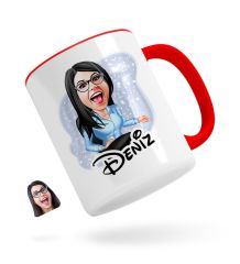 Kişiye Özel Kadın Patron Karikatürlü Kırmızı Kupa Bardak-5