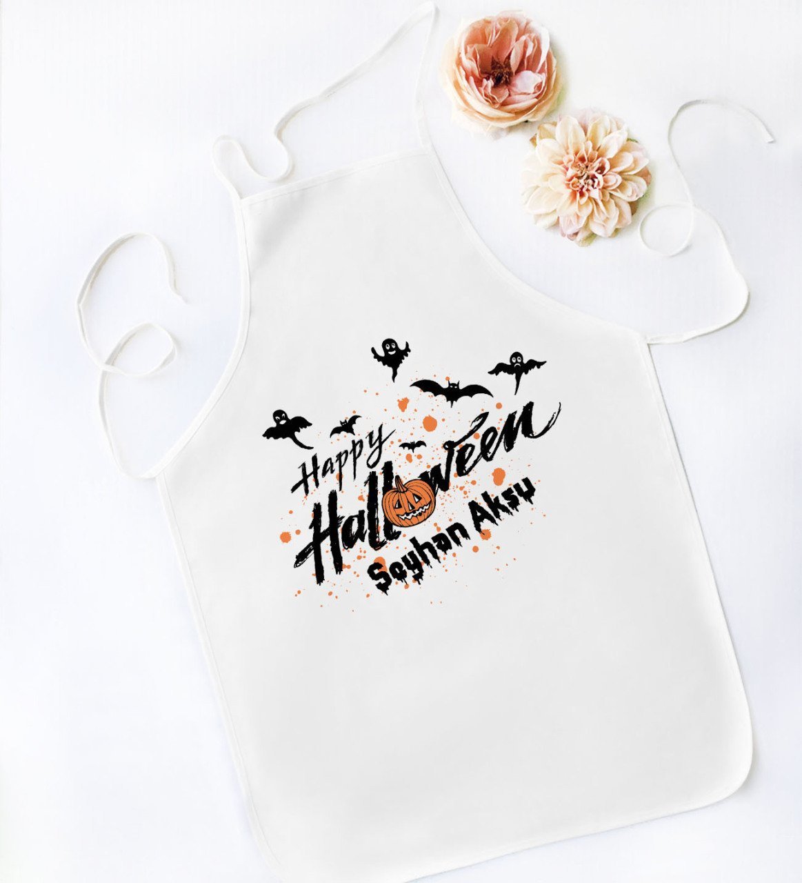 Kişiye Özel Happy Halloween Tasarımlı Beyaz Mutfak Önlüğü-11