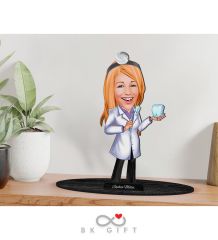 BK Gift Kişiye Özel Kadın Diş Hekimi Karikatürlü Ahşap Biblo-1