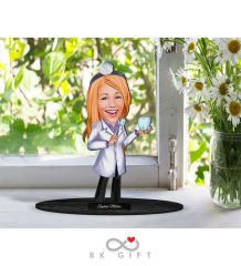 BK Gift Kişiye Özel Kadın Diş Hekimi Karikatürlü Ahşap Biblo-1