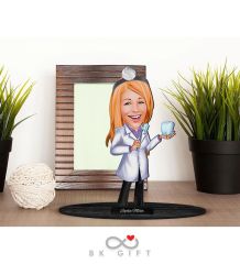 BK Gift Kişiye Özel Kadın Diş Hekimi Karikatürlü Ahşap Biblo-1