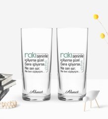 Kişiye Özel Renkli Baskılı Rakı Seninle Güzel Tasarımlı İkili Rakı Bardağı Seti-1