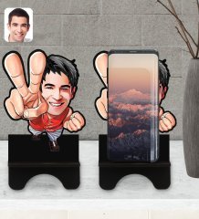 Kişiye Özel Erkek Karikatürlü Ahşap Biblo Telefon Standı-33