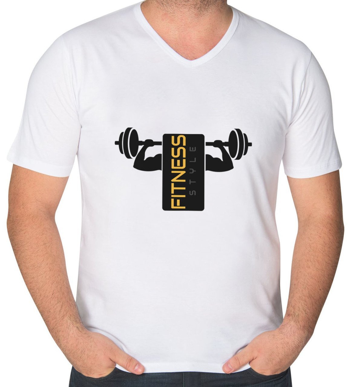 BK Gift Bodybuilder Tasarımlı V Yaka Tişört-3