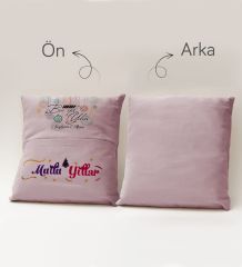 BK Gift Kişiye Özel Yılbaşı Tasarımlı Organizer Kumanda ve Atıştırmalık Cepli Pembe Kırlent Yastık, Yılbaşı Hediyesi- 7, Yeni Yıl Hediyeleri