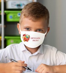 Çocuklara Özel İsimli Sınıflı 10 Adet Yıkanabilir Beyaz Okul Maskesi-1