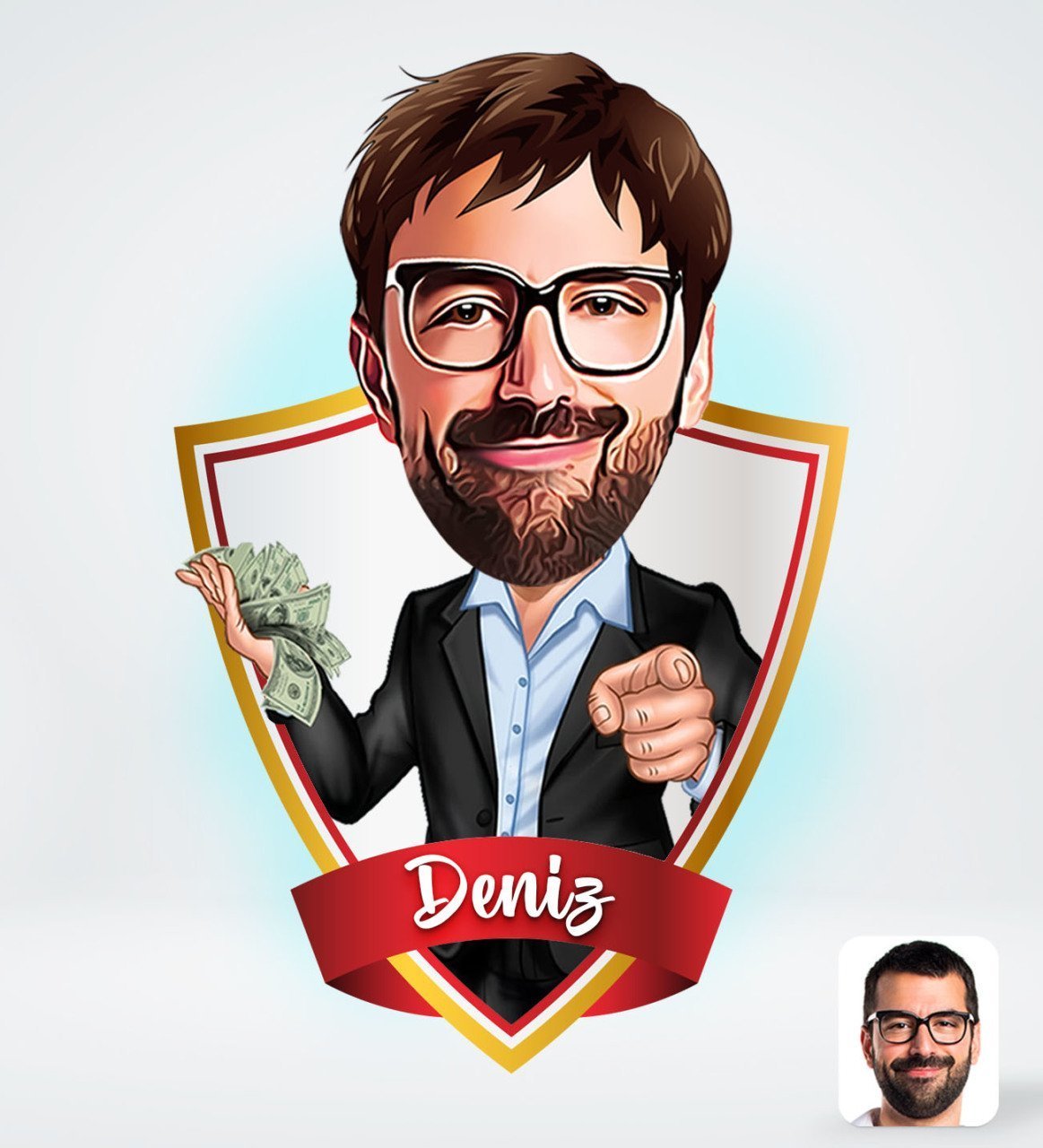 Kişiye Özel İsimli Erkek Milyoner Tasarımlı Dijital Karikatür-1