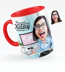 Kişiye Özel Bayan Genel Müdür Karikatürlü Kırmızı Kupa Bardak - 1