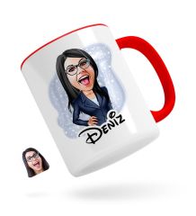 Kişiye Özel Kadın Patron Karikatürlü Kırmızı Kupa Bardak-4