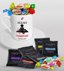 Kişiye Özel Eczacı Teknisyeni Türk Kahvesi Fincanı Selamlique Karışık Türk Kahvesi ve Haribo Şeker Hediye Seti-3