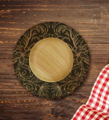 Kişiye Özel Retro Motif Tasarımlı Doğal Ahşap Tabaklı Türk Kahvesi Fincanı Model 16