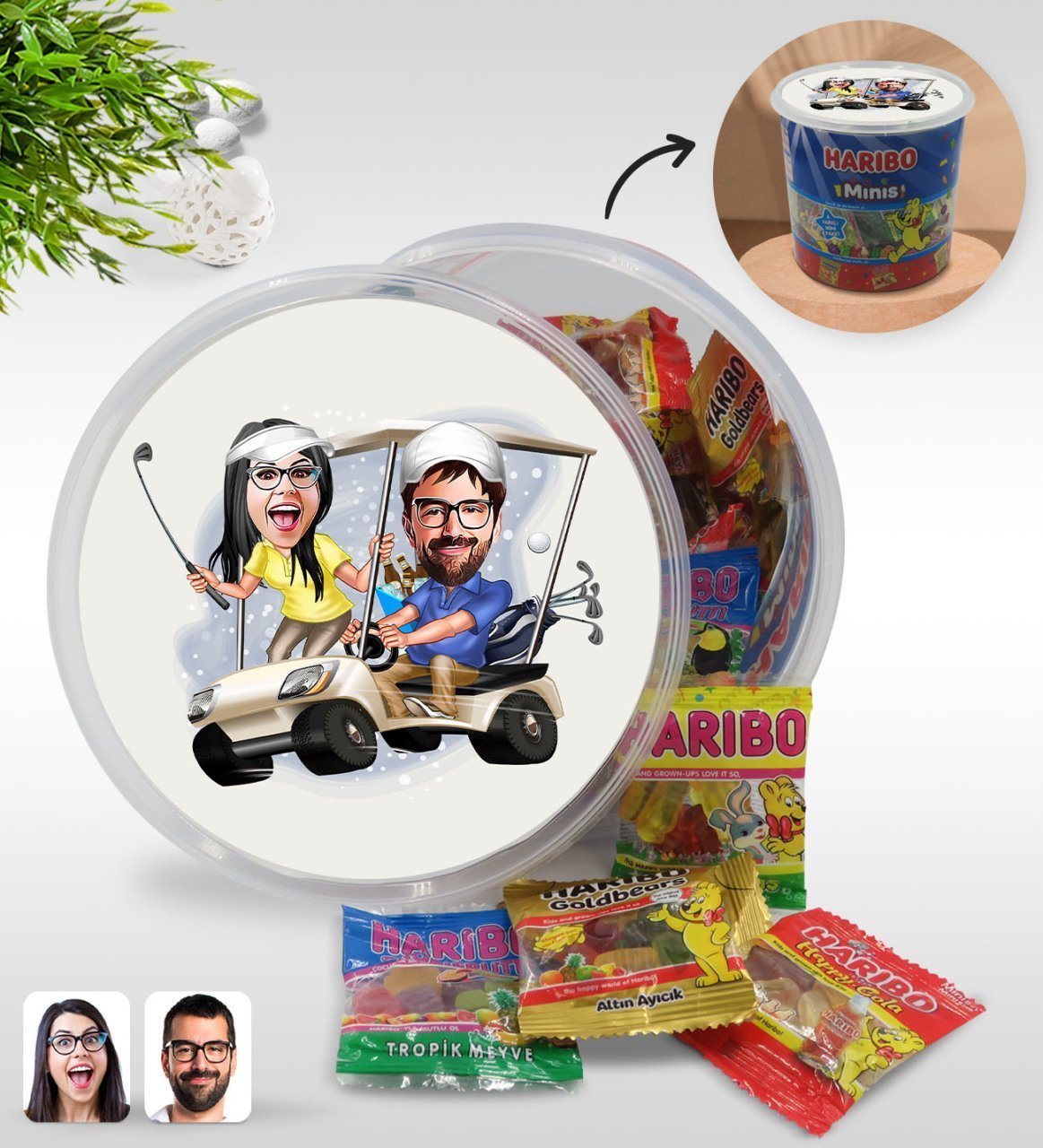 Kişiye Özel Sevgililer Karikatürlü Dev Boy Haribo Minis Kovası (10gx100adet) Model 96