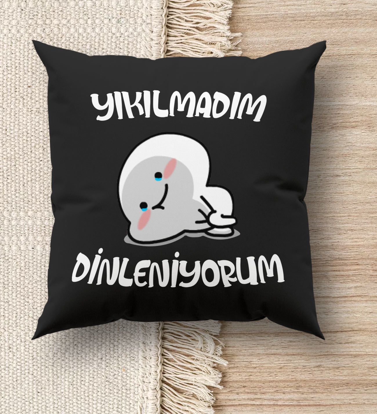 BK Gift Esprili Premium Kumaş Siyah Kırlent Yastık, Ev Hediyesi, Ev Dekorasyonu, Dekoratif Hediye-1