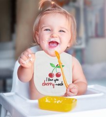 BK Kids I Love Cherry Much Tasarımlı Bebek Mama Önlüğü - Model 1