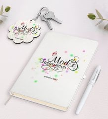 Kişiye Özel Moda Tasarımcısı Beyaz Defter Kalem ve Anahtarlık Hediye Seti-2