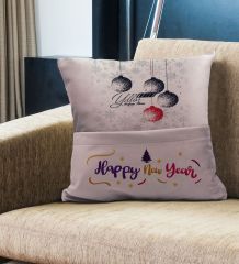 BK Gift Kişiye Özel Yılbaşı Tasarımlı Organizer Kumanda ve Atıştırmalık Cepli Pembe Kırlent Yastık, Yılbaşı Hediyesi- 6, Yeni Yıl Hediyeleri
