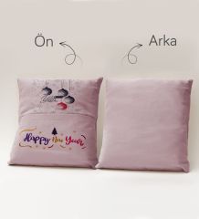 BK Gift Kişiye Özel Yılbaşı Tasarımlı Organizer Kumanda ve Atıştırmalık Cepli Pembe Kırlent Yastık, Yılbaşı Hediyesi- 6, Yeni Yıl Hediyeleri