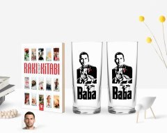 Kişiye Özel Renkli Baskılı Godfather Baba Tasarımlı İkili Rakı Bardağı ve Rakı Cep Kitabı Hediye Seti-2