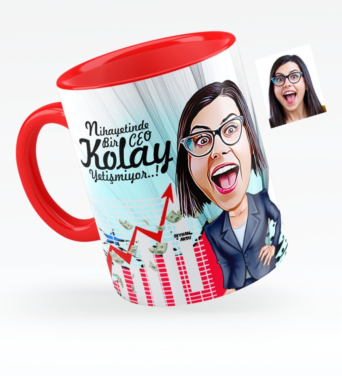 Kişiye Özel Bayan CEO Karikatürlü Kırmızı Kupa Bardak - 2