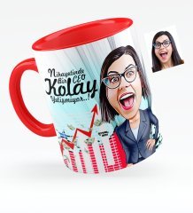 Kişiye Özel Bayan CEO Karikatürlü Kırmızı Kupa Bardak - 2