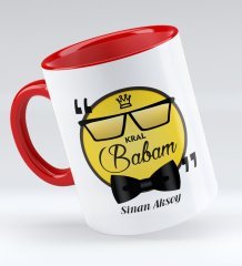 Kişiye Özel Kral Babam Tasarımlı Kırmızı Kupa Bardak - Model 1