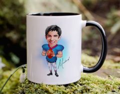 Bk Gift Kişiye Özel Amerikan Futbolcusu Karikatürlü Siyah Kupa Bardak-12, Sevgiliye Hediye, Arkadaşa Hediye