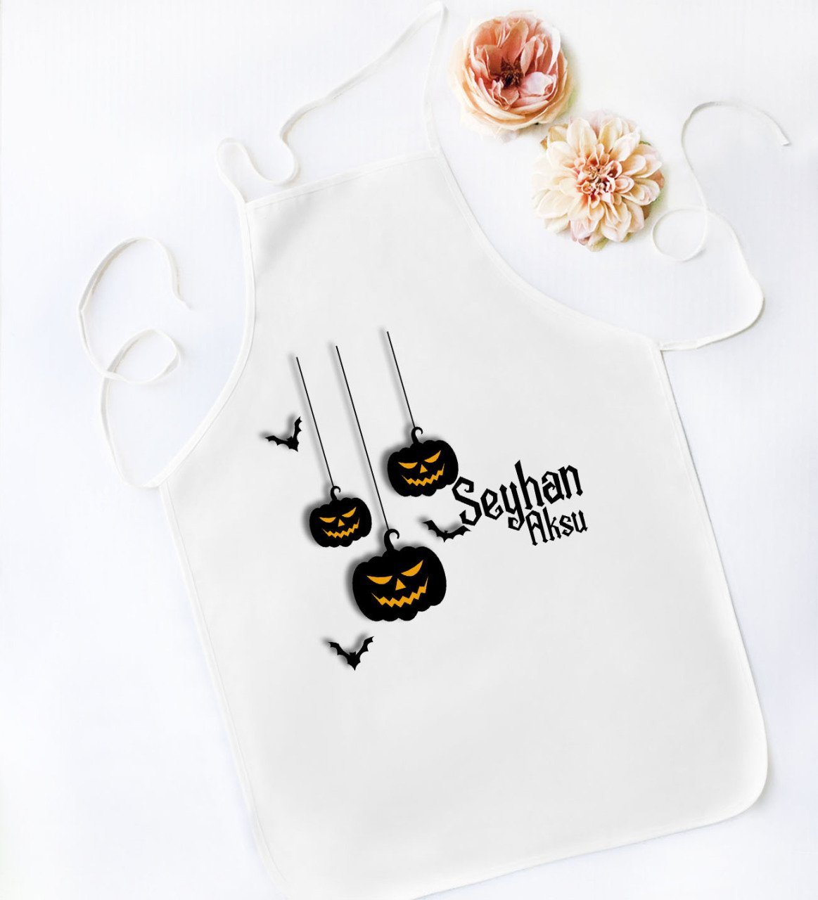 Kişiye Özel Happy Halloween Tasarımlı Beyaz Mutfak Önlüğü-9