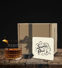 BK Gift Kişiye Özel İsimli Frasera Viski Kadehi Ahşap Bardak Altlığı ve Viski Taşı Hediye Seti-22, Sevgiliye Hediye, Babaya Hediye