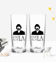 Kişiye Özel Renkli Baskılı Rakı Koy La Tasarımlı İkili Rakı Bardağı Seti-1