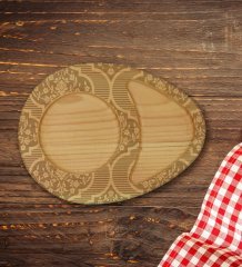 Kişiye Özel Retro Motif Tasarımlı Doğal Ahşap Tabaklı Heybeli Çay Bardağı Sunum Seti Model 14