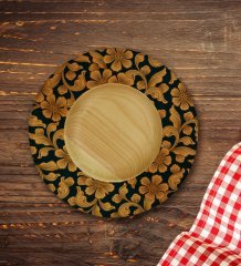 Kişiye Özel Retro Motif Tasarımlı Doğal Ahşap Tabaklı Türk Kahvesi Fincanı Model 15