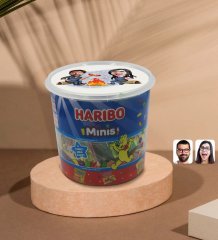 Kişiye Özel Sevgililer Karikatürlü Dev Boy Haribo Minis Kovası (10gx100adet) Model 95