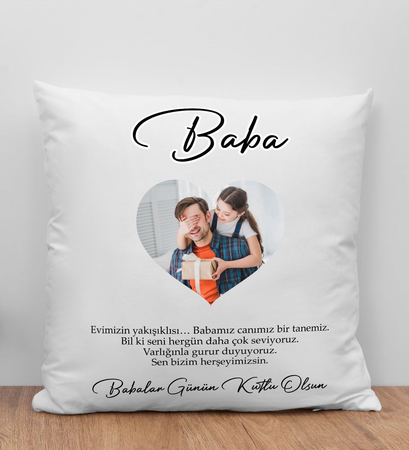 BK Gift Kişiye Özel Fotoğraflı Babalar Günü Tasarımlı Beyaz Kırlent Yastık-4, Babaya Hediye, Ev Dekorasyonu, Babalar Günü Hediyesi