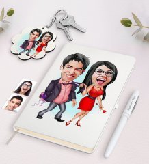 Kişiye Özel Sevgili Karikatürlü Beyaz Defter Kalem ve Anahtarlık Hediye Seti-4