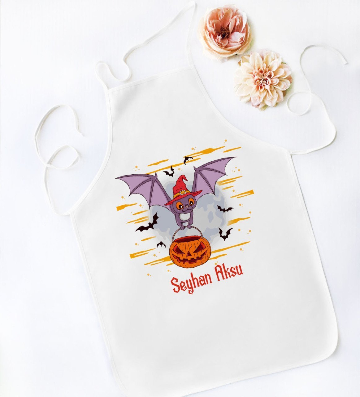 Kişiye Özel Happy Halloween Tasarımlı Beyaz Mutfak Önlüğü-8
