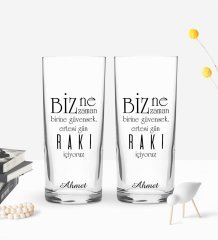 Kişiye Özel Renkli Baskılı Rakı İçiyoruz Tasarımlı İkili Rakı Bardağı Seti-1
