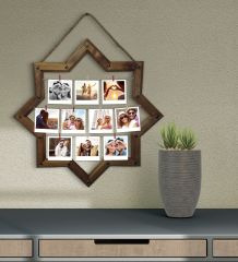 BK Gift Kişiye Özel 10 Fotoğraflı Doğal İpli Mandallı Yıldız Ahşap Çerçeve