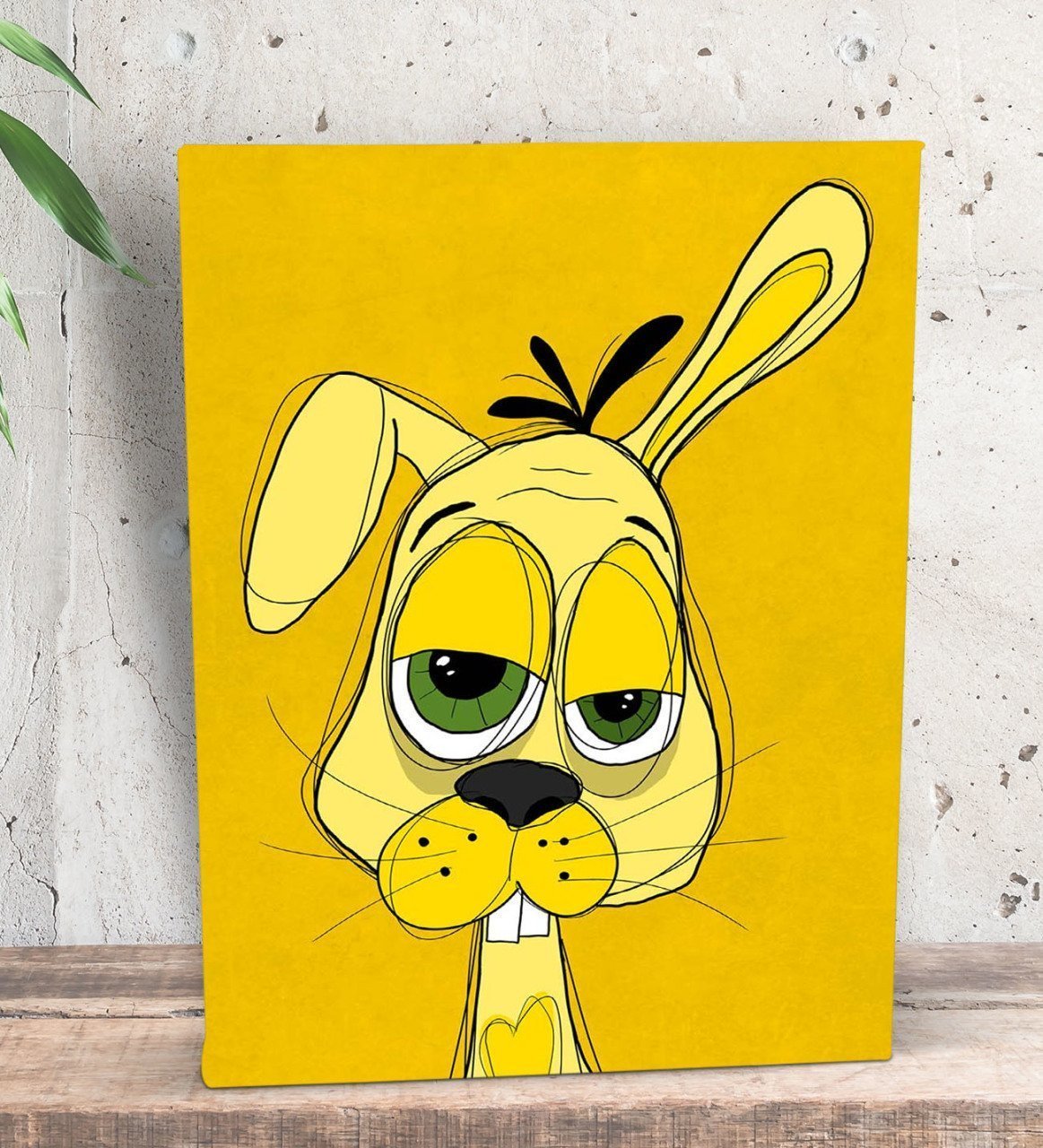 BK Gift Drunken Rabbit Yellow Tasarımlı Dekoratif Mini Kanvas Tablo 15x20cm-1