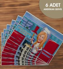 BK Gift Kişiye Özel Karikatürlü 6’li Keten Amerikan Servis Seti-5, Ev Hediyesi,Baskılı Servis Bezi, Mutfak Dekoru