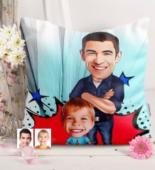 Kişiye Özel Baba Oğul Karikatürlü Saten Yastık - 2