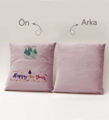 BK Gift Kişiye Özel Yılbaşı Tasarımlı Organizer Kumanda ve Atıştırmalık Cepli Pembe Kırlent Yastık, Yılbaşı Hediyesi- 4, Yeni Yıl Hediyeleri