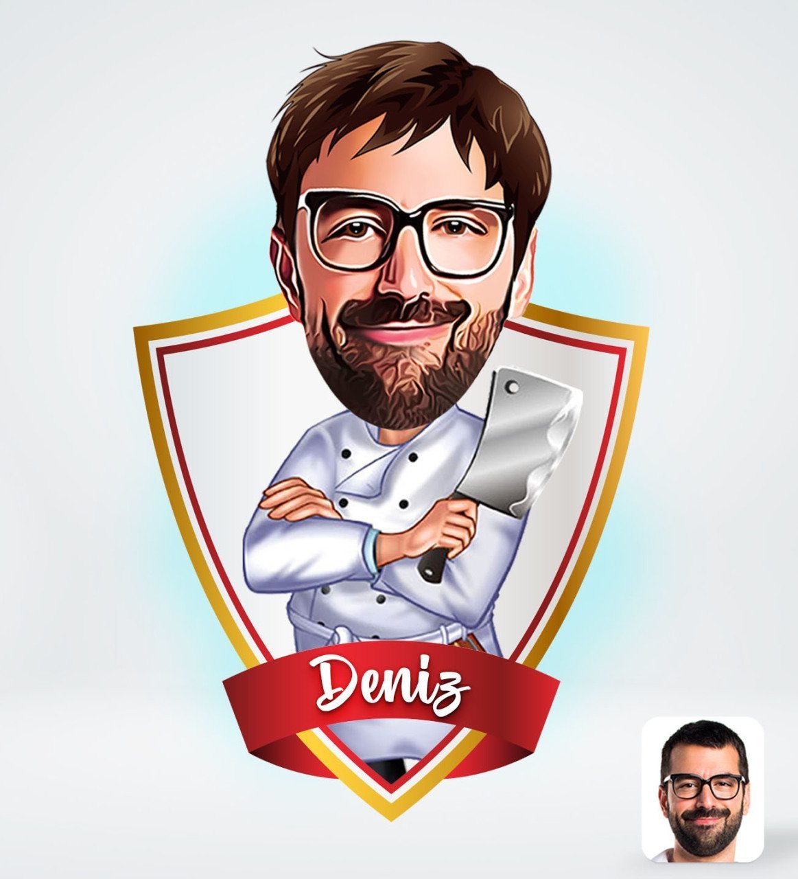 Kişiye Özel İsimli Erkek Kasap Tasarımlı Dijital Karikatür-1