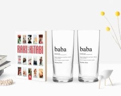 Kişiye Özel Renkli Baskılı Baba Tasarımlı İkili Rakı Bardağı ve Rakı Cep Kitabı Hediye Seti-1