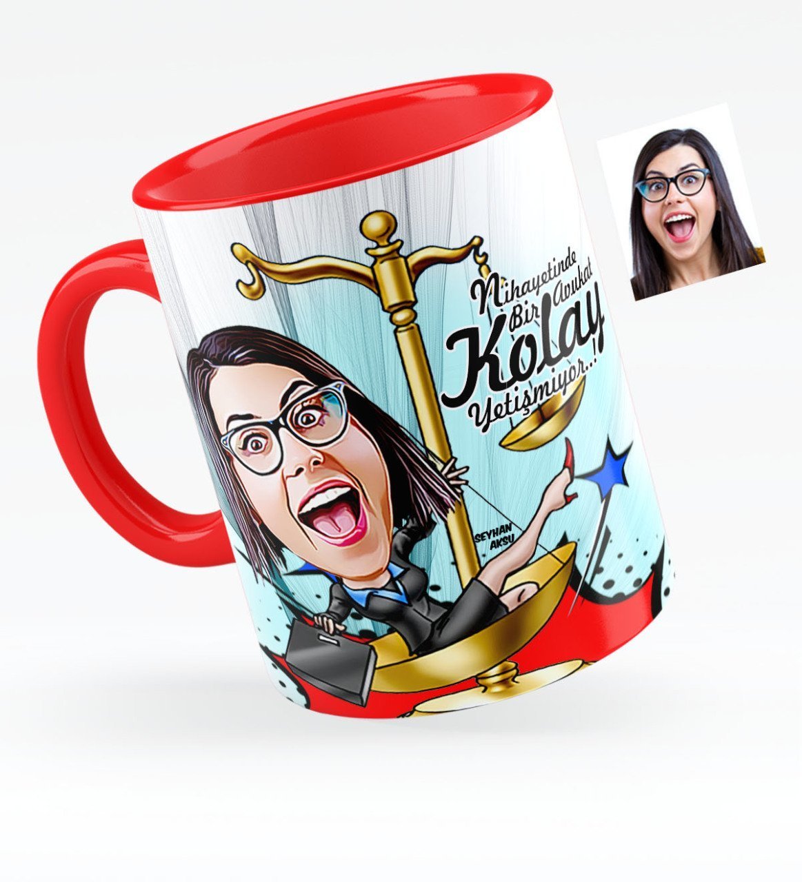 Kişiye Özel Bayan Avukat Karikatürlü Kırmızı Kupa Bardak - 4