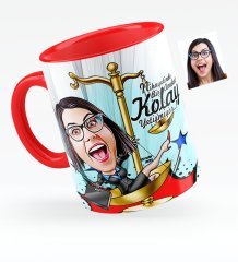 Kişiye Özel Bayan Avukat Karikatürlü Kırmızı Kupa Bardak - 4