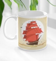 BK Gift Gemi Tasarımlı Beyaz Kupa Bardak-1