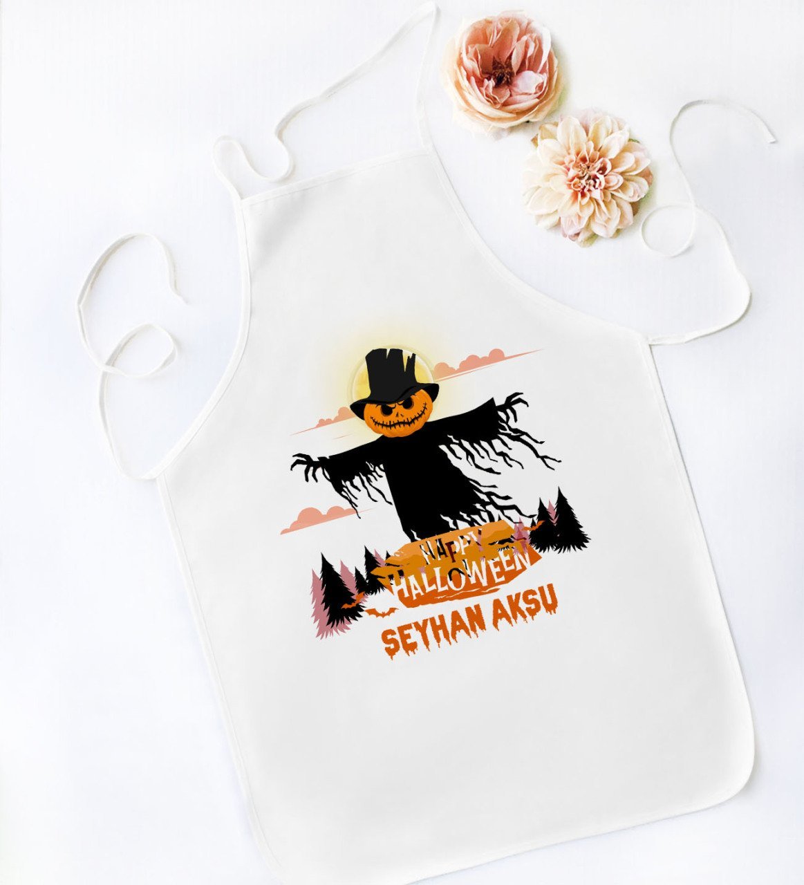 Kişiye Özel Happy Halloween Tasarımlı Beyaz Mutfak Önlüğü-7
