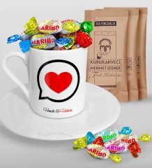 Kişiye Özel Sevgililer Günü Türk Kahvesi Fincanı Mehmet Efendi Kahve ve Haribo Şeker Hediye Seti-74